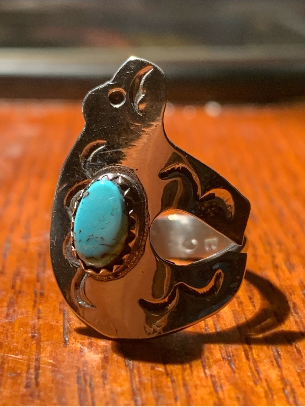 Native American Unisex Turquoise Bear Ring 3.16 grams